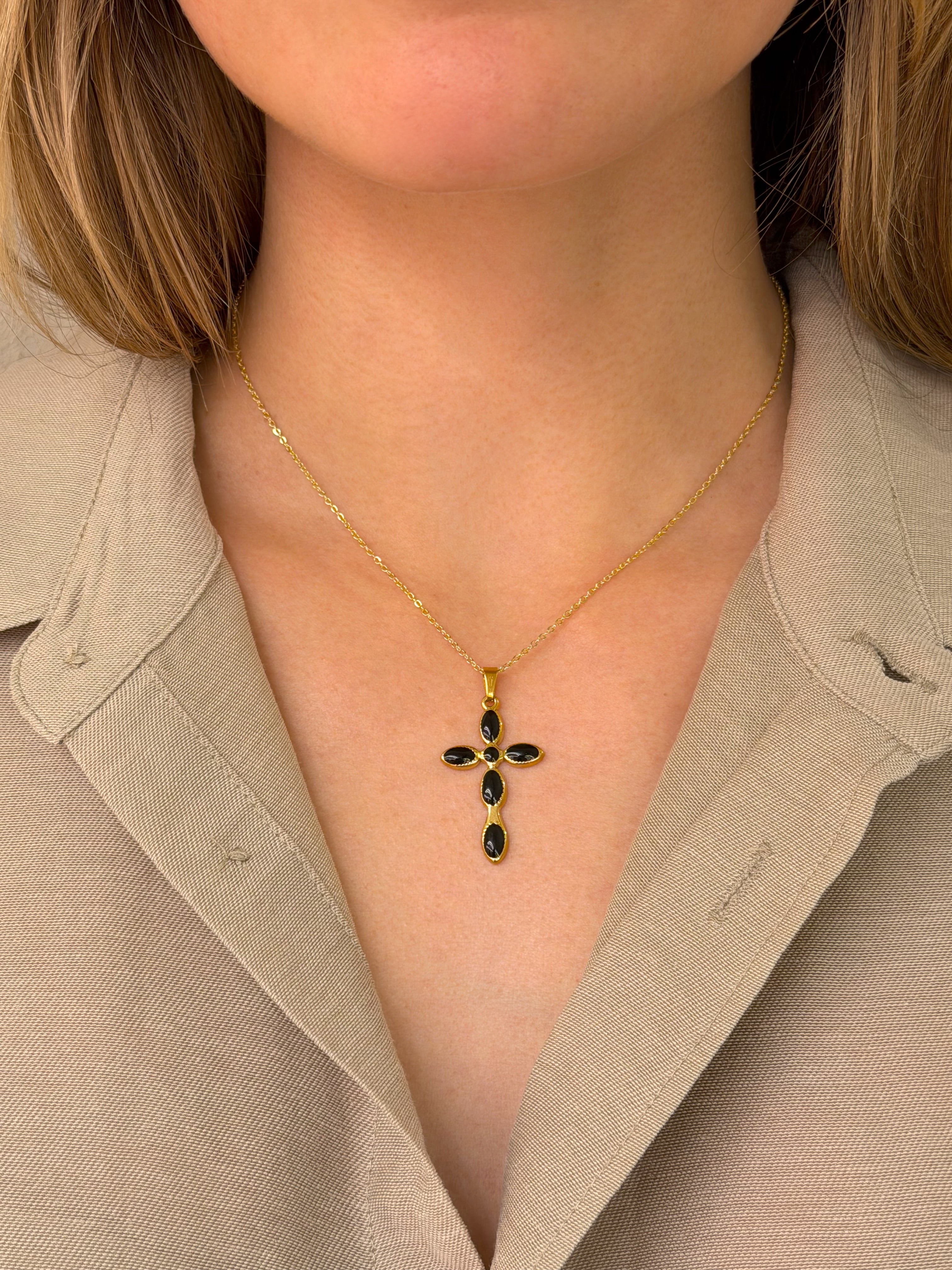 OVAL BLACK CROSS PENDANT
